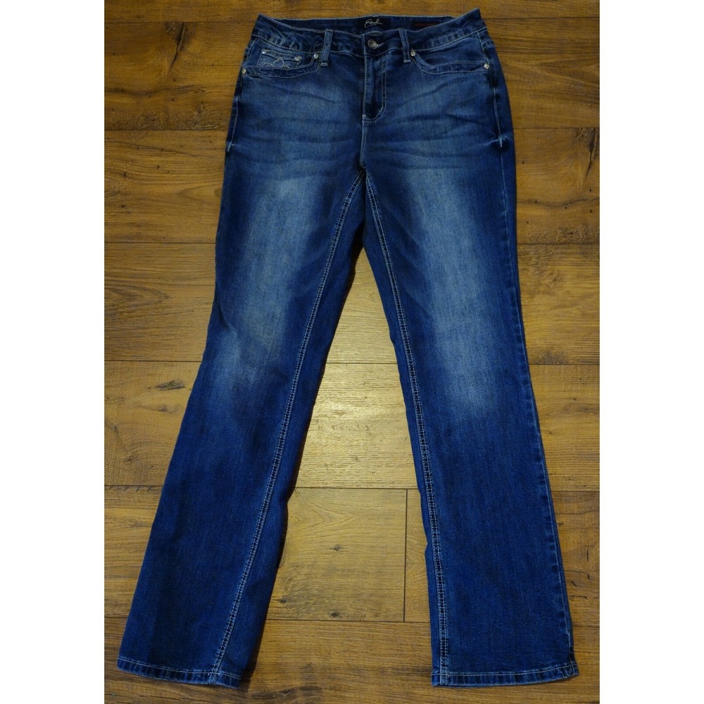 EARL JEAN Size 8 Women's SLIM‎ BOOT CUT Rhinestones Bling Blue Jeans Embroidered